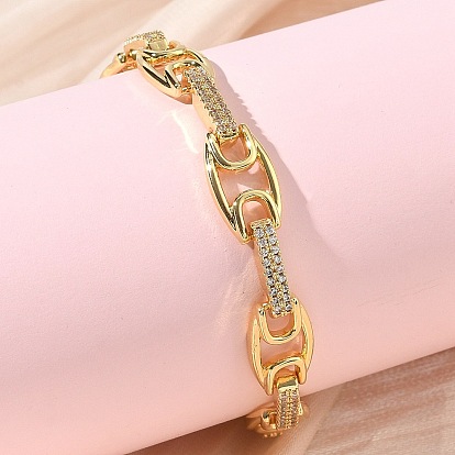 Браслет из овальных звеньев с прозрачным кубическим цирконием, украшения из латуни для женщин, без кадмия и без свинца, долговечный, стойки покрытие