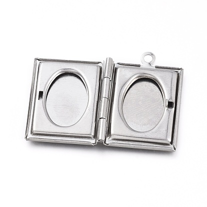 304 Stainless Steel Locket Pendants, Photo Frame Charms for Necklaces, Rectangle