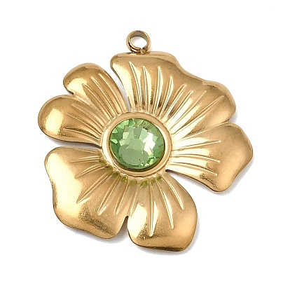 304 Stainless Steel Rhinestone Pendants, Flower Charms