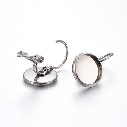 304 Stainless Steel Leverback Earring Settings, Flat Round