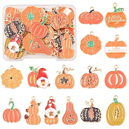 30pcs 15 pendentifs en alliage émaillé doré pour le jour de Thanksgiving, citrouille