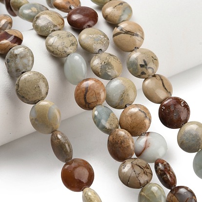 Натуральные бусины из аква терра яшмы, плоско-круглые