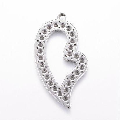 304 Stainless Steel Pendant Rhinestone Settings, Heart
