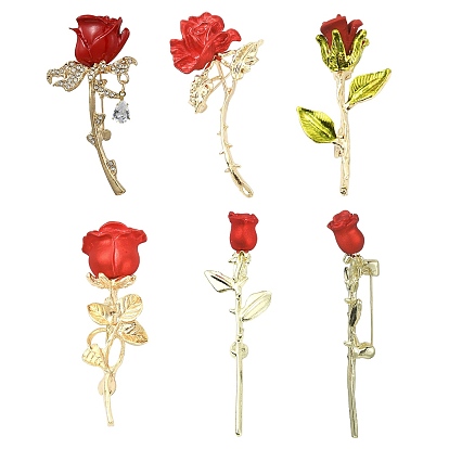 5 pièces 5 styles broches en résine et alliage de rose pour vêtements de sac à dos, or