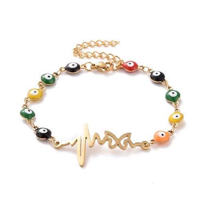 Вакуумное покрытие pvd 304 браслет из нержавеющей стали с сердцебиением и бабочкой, красочный эмалевый браслет с цепями от сглаза для женщин