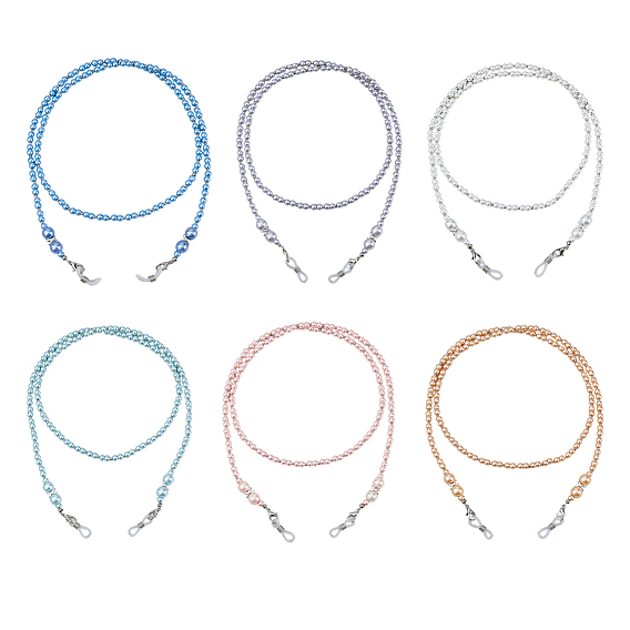 6шт 6 цвета стеклянные жемчужины круглые бусины очки цепочки, шейный ремешок для очков, с силиконовой застежкой