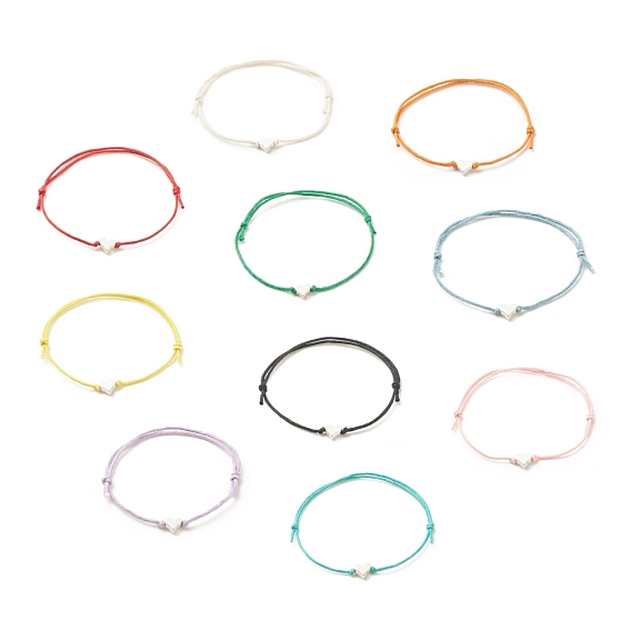 10 piezas 10 conjunto de pulseras de cordón con cuentas de corazón de aleación de color, pulseras ajustables para mujer