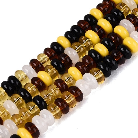 Opaque & Imitation Jade & Transparent Glass Beads Strands, Rondelle
