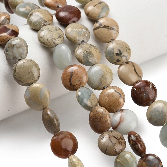 Натуральные бусины из аква терра яшмы, плоско-круглые