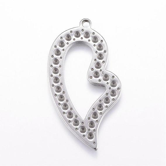 304 Stainless Steel Pendant Rhinestone Settings, Heart