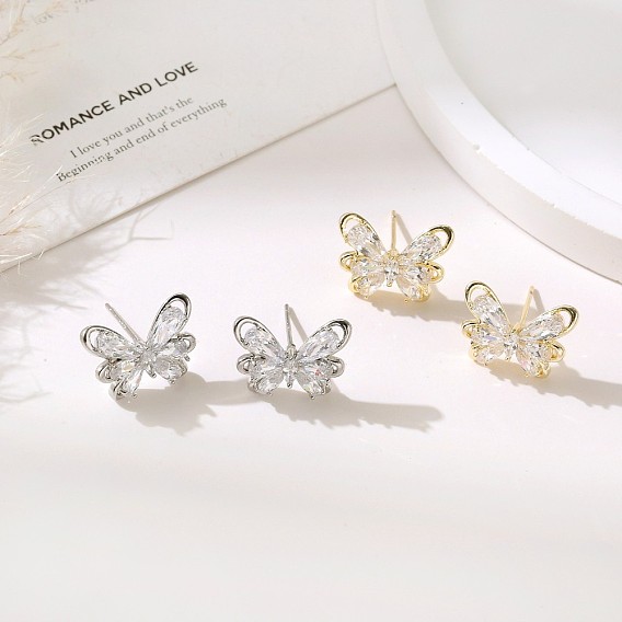 Серьги-гвоздики из циркония, бабочка