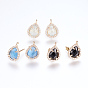 Brass Micro Pave Cubic Zirconia Stud Earring Findings, with Loop, Glass, Teardrop, Mixed Style, Golden