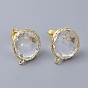 Brass Stud Earring Findings, with Loop, Crystal Rhinestone and Ear Nuts, Flat Roud