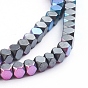 Electroplated Non-magnetic Synthetic Hematite Beads Strands, Half Plated, Cube, Faceted