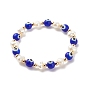 Lampwork Evil Eye & Plastic Pearl & Brass Stretch Bracelet for Women