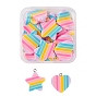 20Pcs 2 Style Rainbow Resin Pendants, Star & Heart, with Platinum Plated Iron Peg Bails
