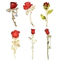 5Pcs 5 Styles Rose Flower Alloy Resin Lapel Pin Brooches for Backpack Clothes, Golden