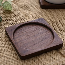Black Walnut Wood Cup Mats, Square Coaster with Round Tray