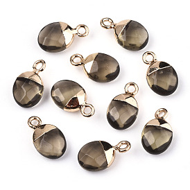 Faceted Glass Charms, with Light Gold Plated Iron Loop, Oval