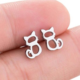 Cute Cat Ear Studs - Fashionable Hollowed-out Stainless Steel Earrings