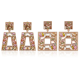 2 пары 2 стильные серьги-гвоздики со стразами в форме прямоугольника и трапеции, длинные серьги-подвески из легкого золотого сплава для женщин