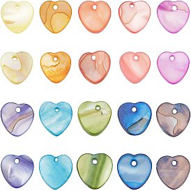 200Pcs 10 Colors Natural Freshwater Shell Charms, Dyed, Heart