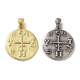 Brass Pendants, Long-Lasting Plated, Cadmium Free & Lead Free, Flat Round with Compass Charm