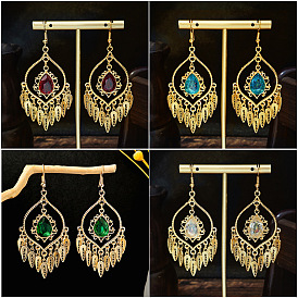 Alloy Feather Chandelier Earrings, Jewely for Women, Golden