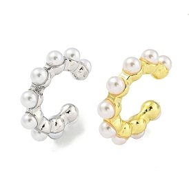 Rack Plating Brass Plastic Pearl Beads Cuff Earrings for Women, Long-Lasting Plated, Cadmium Free & Lead Free