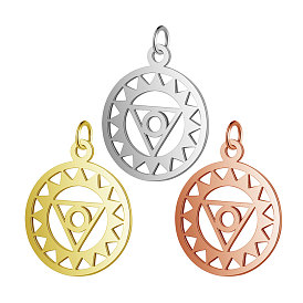 Pendentifs en acier inoxydable, chakra, visuddha, plat et circulaire avec triangle