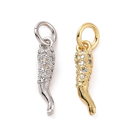 Rack Plating Brass Micro Clear Pave Cubic Zirconia Charms, with Jump Ring, Long-Lasting Plated, Cadmium Free & Lead Free, Horn of Plenty/Italian Horn Cornicello