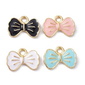 Rack Plating Alloy Enamel Charms, Long-Lasting Plated, Light Gold, Bowknot