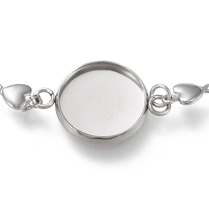 304 Stainless Steel Link Chain Bracelet Making, with Lobster Claw Clasps and Flat Round Cabochon Settings, Mixed Style