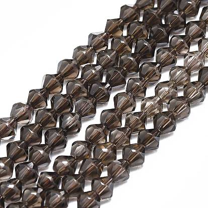 Natural Smoky Quartz Beads Strands, Faceted, Bicone
