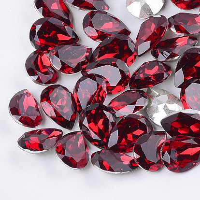 Pointed Back Resin Rhinestone Cabochons, Back Plated, Faceted, Drop