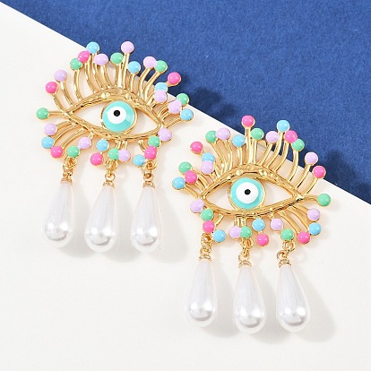 304 серьги-гвоздики с подвесками в форме слезы из нержавеющей стали от сглаза, с эмалью и пластиковой имитацией жемчуга