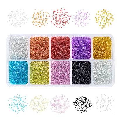 Glass Seed Beads, Dyed, Transparent Colours, For Nail Art Decoration, No Hole/Undrilled, Chip