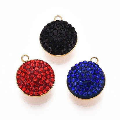 201 прелести нержавеющей стали, плоско-круглые, с полимерной глиной горный хрусталь, реальный 18 k позолоченный