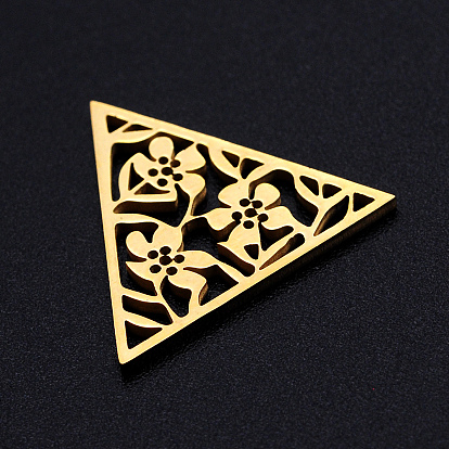 201 Stainless Steel Filigree Joiners Links, Laser Cut, Triangle with Flower