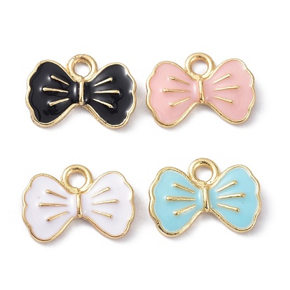 Rack Plating Alloy Enamel Charms, Long-Lasting Plated, Light Gold, Bowknot