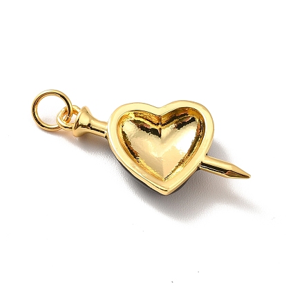 Rack Plating Brass Enamel Pendants, Cadmium Free & Lead Free & Nickle Free, with Jump Ring, Real 18K Gold Plated, An Arrow Through A Heart