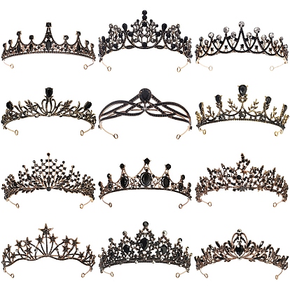 Обручи для волос из сплава со стразами для женщин и девочек, черный свадебный венец