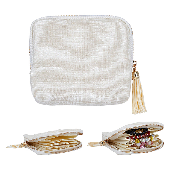 Тканевые мешочки на молнии для хранения ювелирных изделий, сережек, колец, браслетов и ожерелий, с кисточкой., прямоугольные