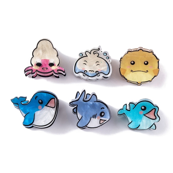 Милые мини-заколки для волос с акриловыми когтями в виде морских животных, аксессуары для волос для девочек