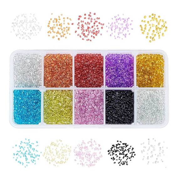 Glass Seed Beads, Dyed, Transparent Colours, For Nail Art Decoration, No Hole/Undrilled, Chip