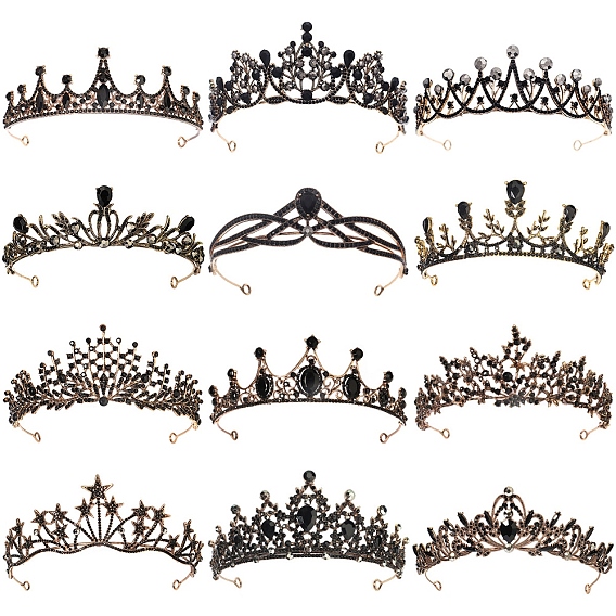 Обручи для волос из сплава со стразами для женщин и девочек, черный свадебный венец