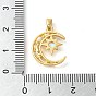 Brass Micro Pave Clear Cubic Zirconia with Glass Pendants, Moon & Star Charms