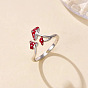 Brass Enamel Cuff Open Rings for Women, Mushroom