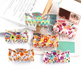 Flower Pattern PVC Claw Hair Clips, for Women Girls, Rectangle
