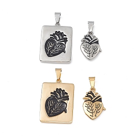 304 Stainless Steel Pendants Set, with Enamel, Rectangle Heart Charm